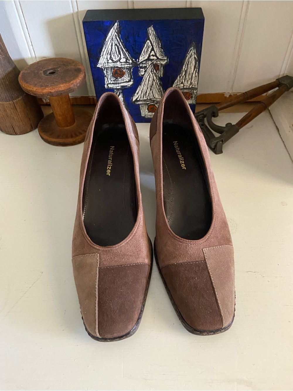 Naturalizer Two-Tone Brown Suede Block Heel Pumps